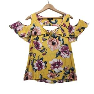 IZ Yellow Dandelion Tropical Off the Shoulder Top, Size Medium